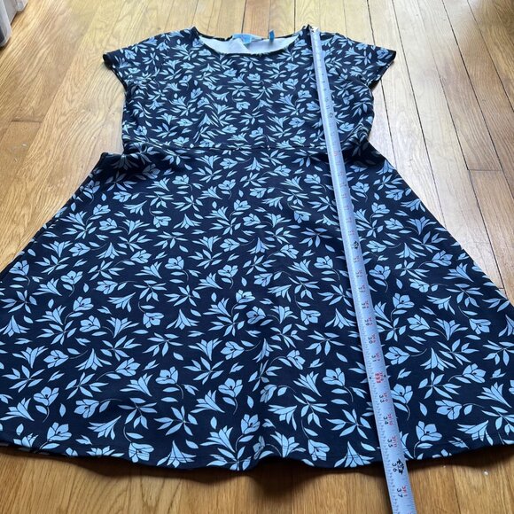 Draper James Size L Navy Blue Floral Print Ponte Knit Short Sleeve A-Line Dress - Picture 7 of 15